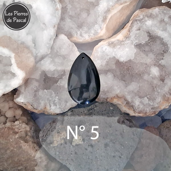 4 Nouveaux Pendentifs en Obsidienne Céleste du Mexique de Grade 2A avec une Bélière et une Chaîne en Argent