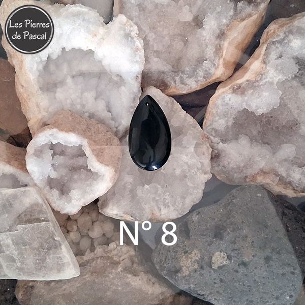 4 Nouveaux Pendentifs en Obsidienne Céleste du Mexique de Grade 2A avec une Bélière et une Chaîne en Argent