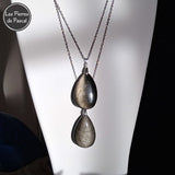 2 Nouveaux Pendentifs en Obsidienne Dorée du Mexique Grade 2A avec une Bélière et une Chaîne en Argent de 45 cm ou +