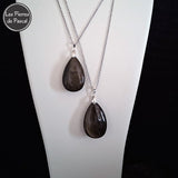 2 Nouveaux Pendentifs en Obsidienne Dorée du Mexique Grade 2A avec une Bélière et une Chaîne en Argent de 45 cm ou +
