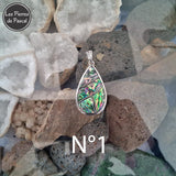 Pendentif Coquille d'Ormeau Arc en Ciel de Nouvelle Zélande Grade A en Forme de Grosse Larme et une Chaîne en Métal de 50 cm N°1