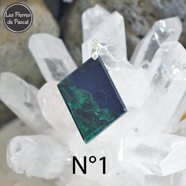 2ème Pendentif en Azurite Malachite de Bolivie Grade 5A avec une Chaîne en Argent Sterling 925 de 45 cm ou +