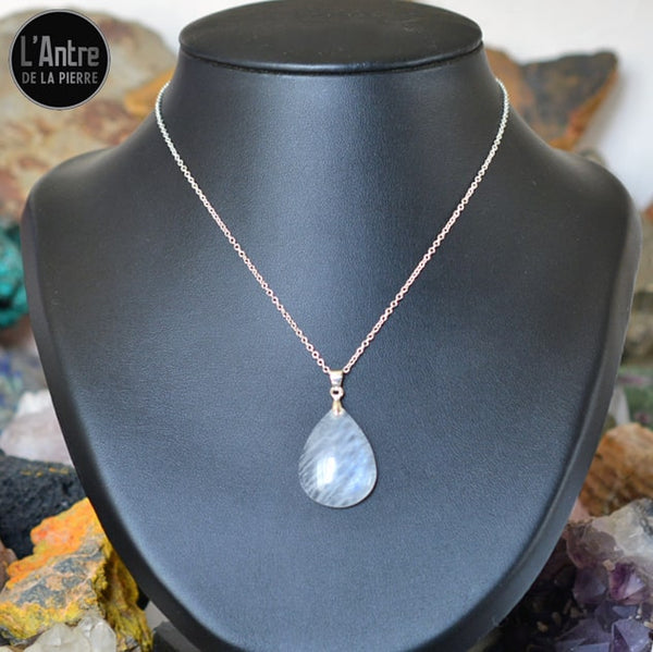 Pendentif Pierre De Lune Arc-en-Ciel – Bijou Fait Main En Argent Plaqué – Cabochon Blanc – 50 Carats