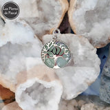 Pendentif Arbre de Vie Rond en Aventurine Verte avec une Chaîne Acier Inoxydable de 50 cm