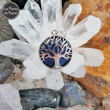 Pendentif Arbre de Vie Rond en Lapis-Lazuli avec une Chaîne