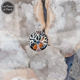 Pendentif Arbre de Vie Rond en Œil de Tigre avec une Chaîne de 50 cm