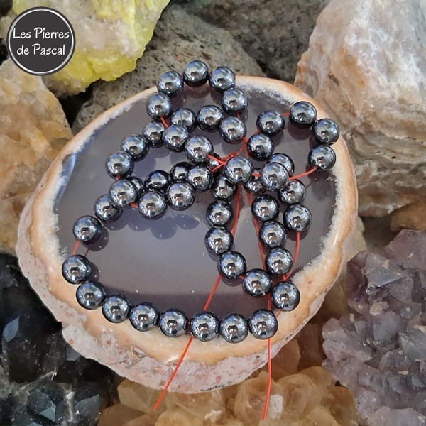 Perles en Pierre Hématite 8 mm à l'Unité pour le Chakra N°1 Muladhara ou Chakra Racine