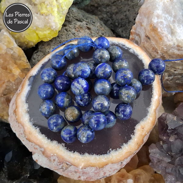 Perles en Pierre lapis-lazuli 10 mm à l'Unité pour le Chakra N°5 "Vishuddha" ou Chakra de la Gorge