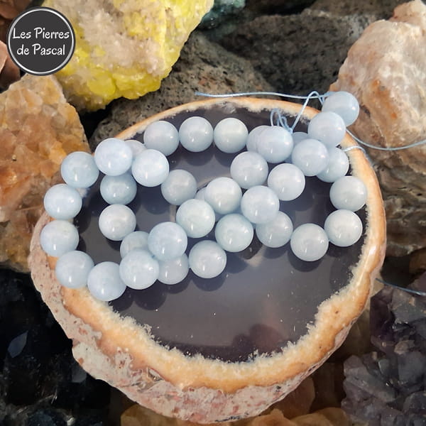 Perles en Pierre aigue-marine 10 mm à l'Unité pour le Chakra N°5 "Vishuddha" ou Chakra de la Gorge