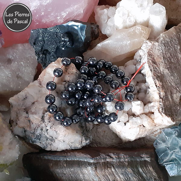 Perles en Pierre hématite 8 mm à l'Unité pour le Chakra N°5 "Vishuddha" ou Chakra de la Gorge