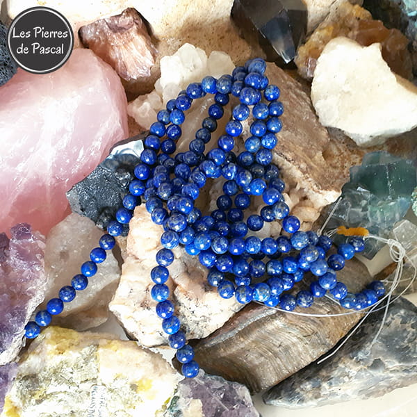 Perles en Pierre lapis-lazuli 8 mm à l'Unité pour le Chakra N°5 "Vishuddha" ou Chakra de la Gorge
