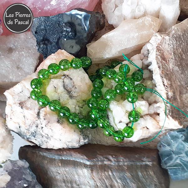 Perles péridot de 8 mm à l'Unité pour le Chakra N°4 "Anahata" ou Chakra du Cœur