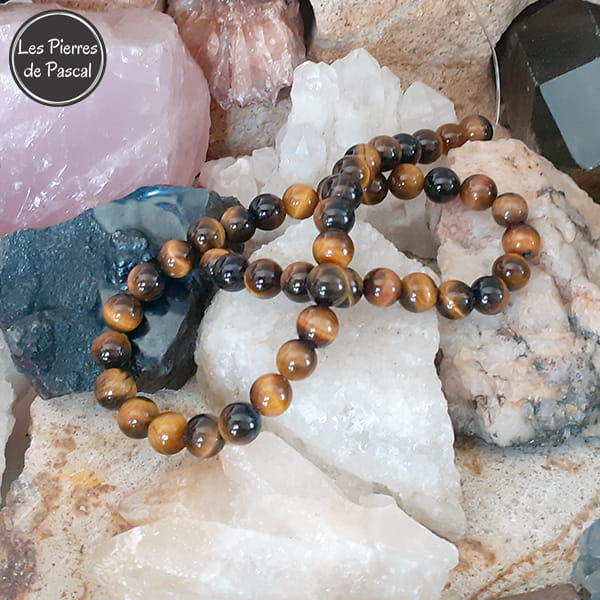 Perles œil de tigre 2A 8 mm à l'Unité pour le Chakra N°3 "Manipura" ou Chakra du Plexus Solaire