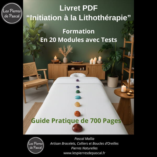 Photo couverture E-book Initiation à la Lithothérapie - Formation Complète en 20 Modules - 700 Pages