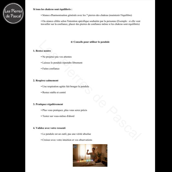 Photo Page utilisation du pendule du module 19 E-book Initiation à la Lithothérapie - Formation Complète en 20 Modules - 700 Pages