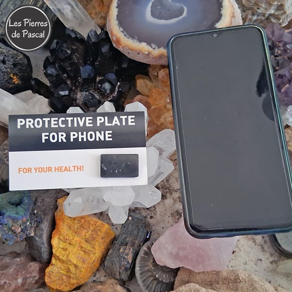 Nouvelle Plaque de Shungite de Russie Grade 2A de 2,5 x 1,5 cm avec Adhésif pour Téléphone Portable