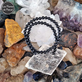 Ras de Cou Tourmaline Noire du Mexique Grade A Boules de 6 mm d'une Longueur de 44 cm + 4 cm sur une sélénite