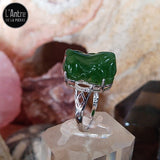 Bague Ajustable en Argent Sterling 925 avec une Pierre de Jade Vert Sculptée