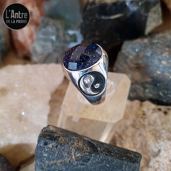 Bague Chevalière Acier Inoxydable avec une Pierre "Blue Sand"