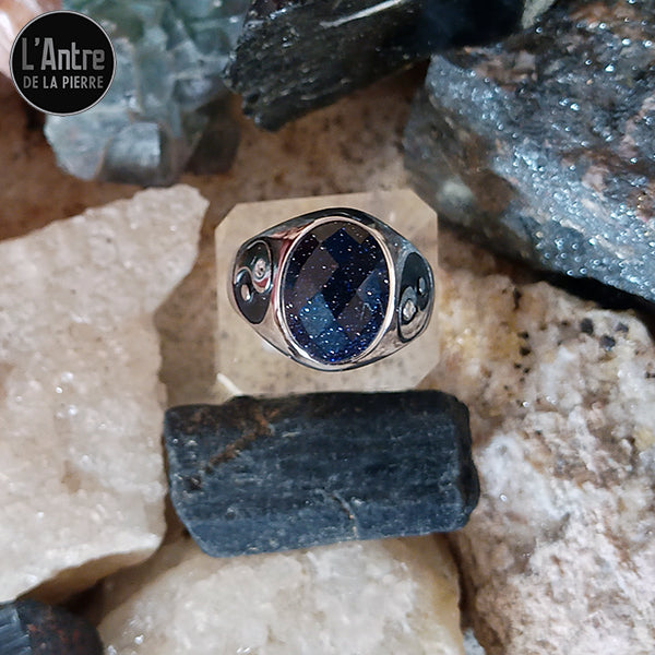 Bague Chevalière Acier Inoxydable avec une Pierre "Blue Sand"