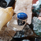 Chevalière avec une Belle Pierre Lapis-Lazuli en Acier Inoxydable et le Symbole Yin Yang