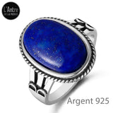 Bague Lapis-Lazuli en Argent Massif 925 Façon Antique