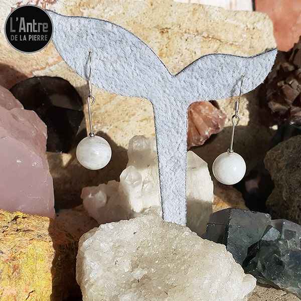 Longues Boucles d'Oreilles avec Pierre de Lune Arc en Ciel du Sri Lanka Boule de 12 mm, de Qualité AA et Crochet en Argent 925
