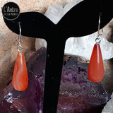 Longues Boucles d'Oreilles Cornaline en Forme de Goutte et Crochets en Argent Sterling 925