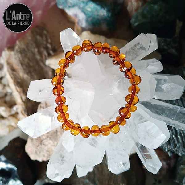 Bracelet Bébé Ambre Cognac de la Baltique avec Élastique