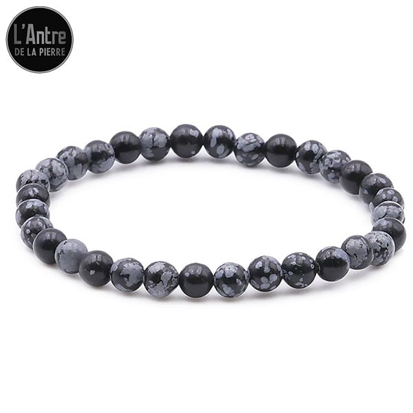 Bracelet Obsidienne Flocon de Neige Grade AB Boules de 6 mm