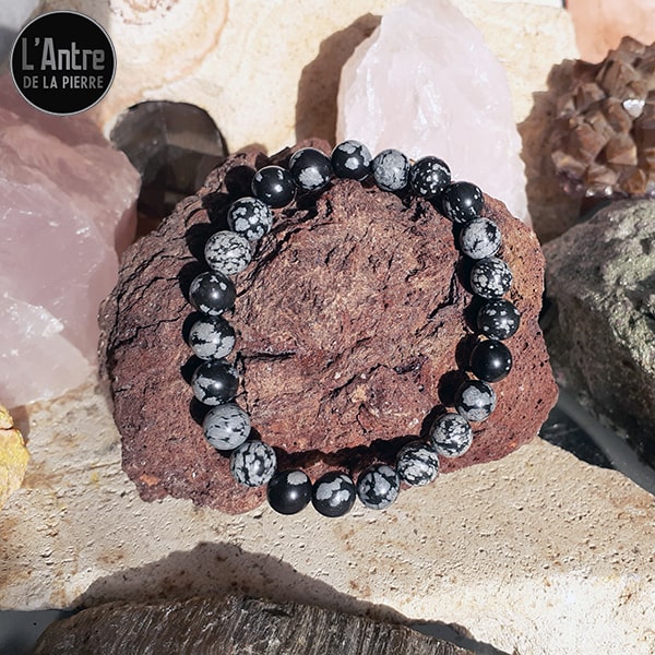 Bracelet en Obsidienne Flocon de Neige de 8 mm de Qualité A Extraite aux États-Unis