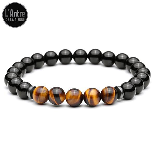 Bracelet "Équilibre des Énergies et Protection" avec des Agates Noires et Œil de Tigre