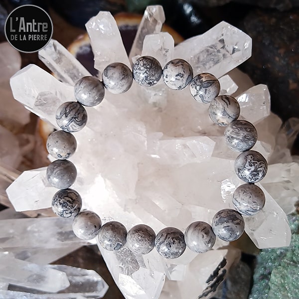Bracelet en Jaspes Gris du Brésil Qualité A Boules de 10 mm