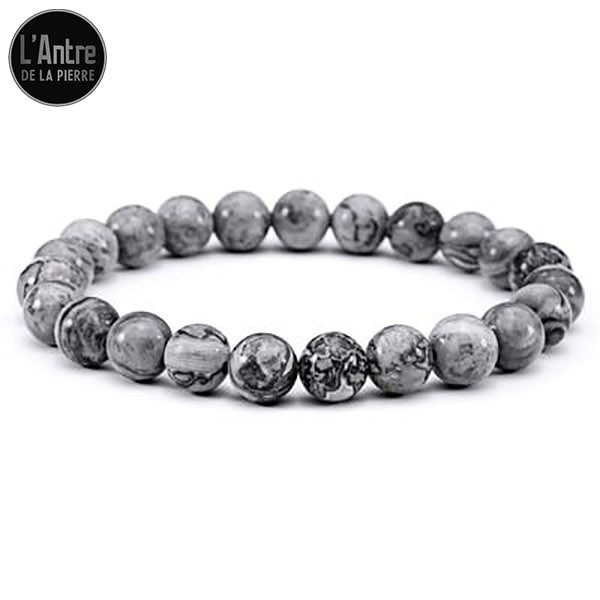 Bracelet en Jaspe Gris de Grade A Boules de 8 mm