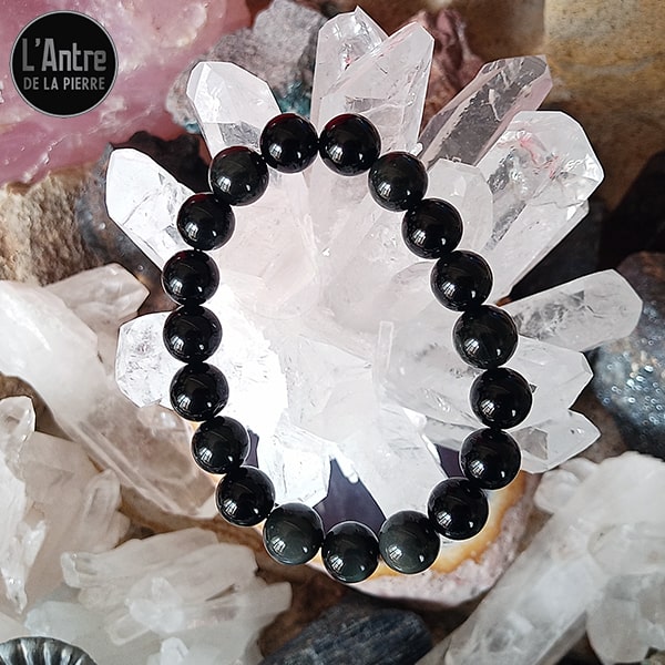 46 Perles En Obsidienne Noire Arc-en-ciel 8mm - Fil D'environ 39cm, Neuf, Fait Main