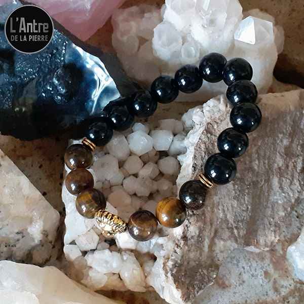 Bracelet confiance en soi - Oeil de tigre, agate mousse, hématite Bracelet confiance en soi - Oeil de tigre, agate mousse, hématite