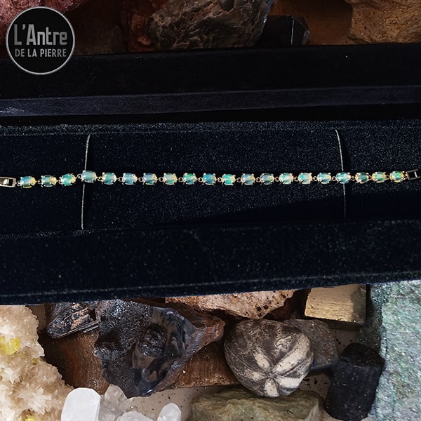 Bracelet en Argent Sterling 925 avec de Très Belles Opales Blanches Australiennes