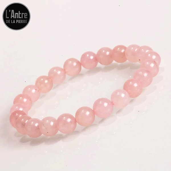 Bracelet "Joie et Sérénité" en Quartz Rose Véritable de 8 mm Originaire d'Afrique du Sud et de Qualité A