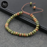 Bracelet Shamballa en Unakite ou Épidote avec Cordelette et Nœud Coulissant