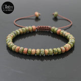 Bracelet Shamballa en Unakite ou Épidote avec Cordelette et Nœud Coulissant