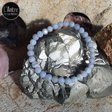 Bracelet Agate Bleue Dentelle ou Calcédoine de 6 mm