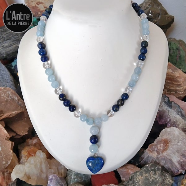 Collier Argent Sterling Et Lapis-lazuli - 3 Pierres, Boules, Hématites, Neuf Avec étiquette
