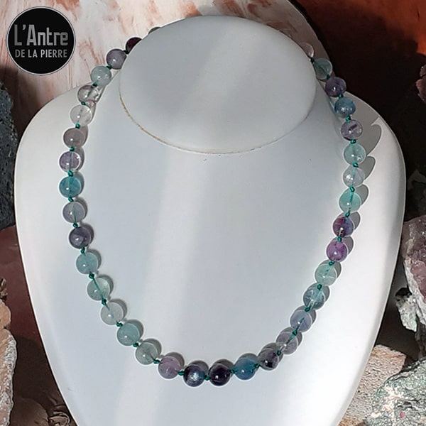 Collier en Fluorine Multicolore (ou Fluorite) du Brésil Grade A Boules de 10 mm de longueur de 48 cm