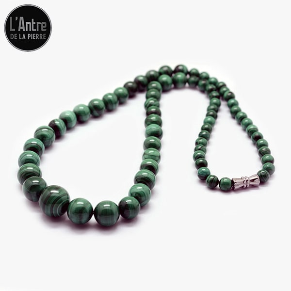 Collier en Malachite "Light" (Claire) du Congo de Qualité AA, Boules Dégradées de 5 à 12 mm