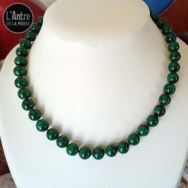 Collier en Malachite "Dark" (Foncée) du Congo de Qualité A+ Boules de 10 mm