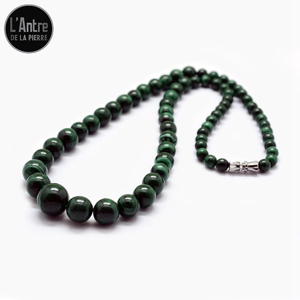 Collier en Malachite du Congo de Qualité AA, Boules Dégradées de 5 à 12 mm