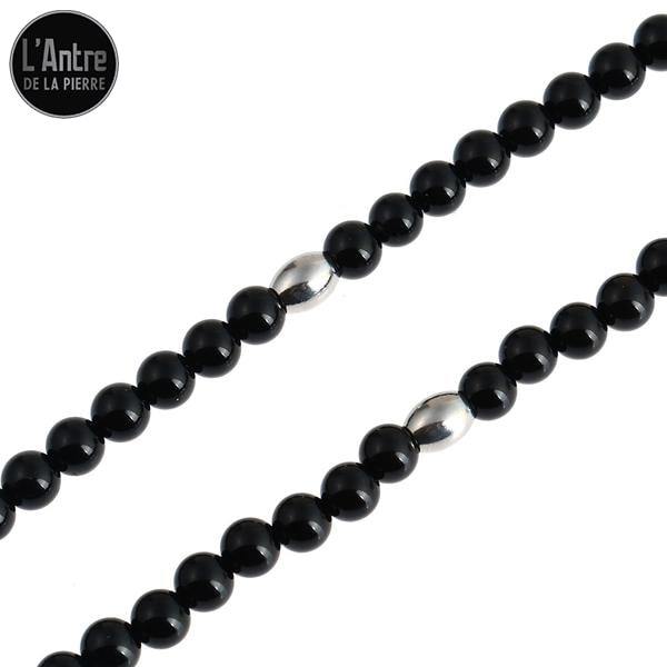 Chaîne Collier Acier Inoxydable et Perles d'Agates Noires de 6 mm avec un Arbre de Vie Viking en Pendentif