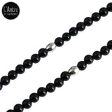 Collier Perles d'Agates Noires et Mailles en Acier Inoxydable avec un Pentagramme en Pendentif