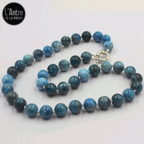 Collier en Apatite Bleue de Qualité A+ Boules de 10 mm