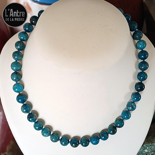 Collier en Apatite Bleue de Qualité A+ Boules de 10 mm